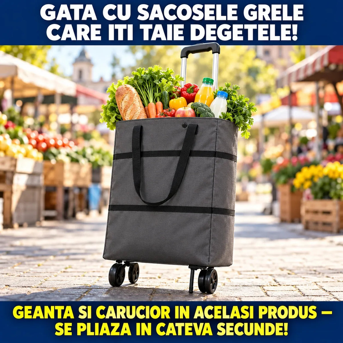 Cărucior de cumpărături compact și pliabil
